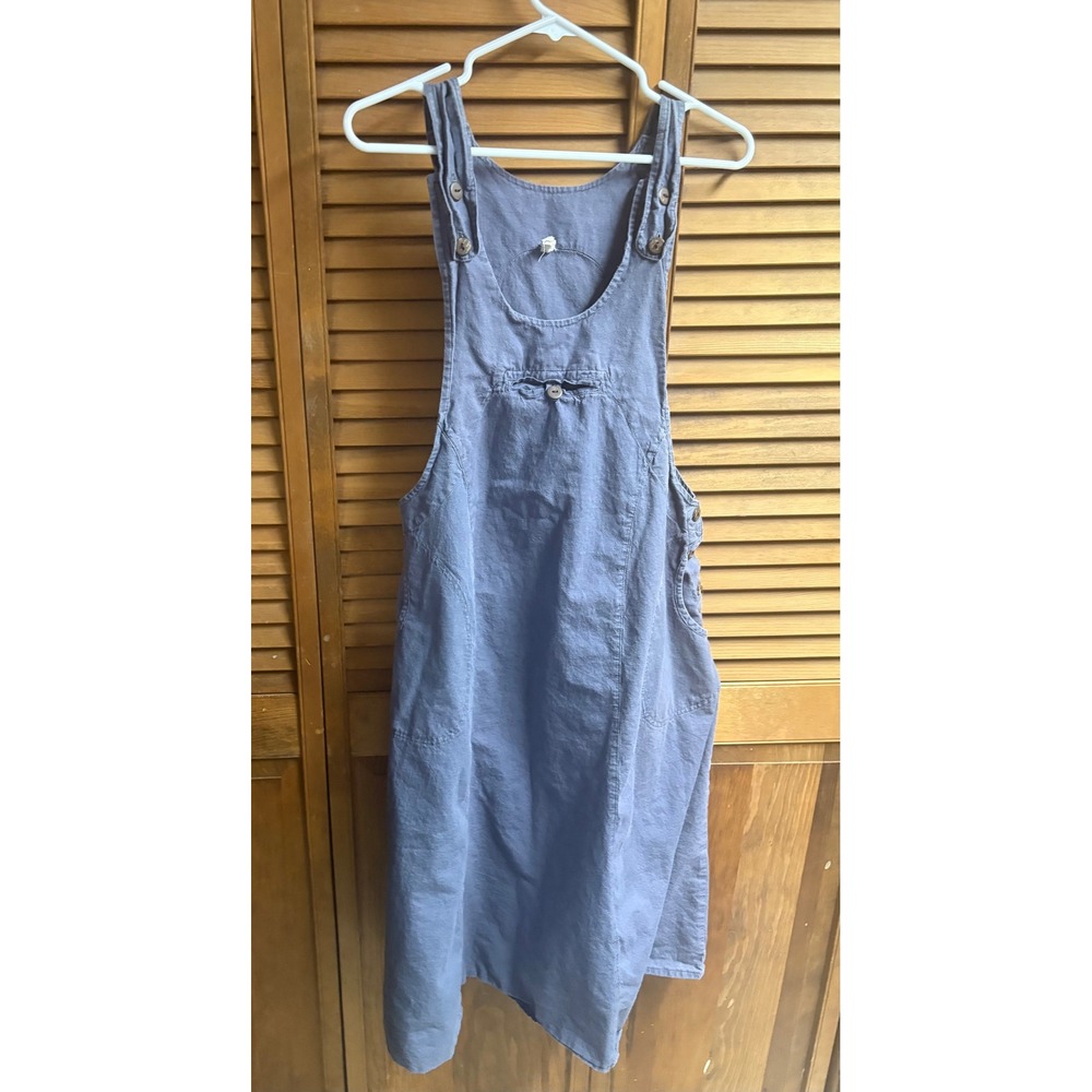 Avatar Pinafore Dress Blue Purple Linen Blend Midi Jumper Overall Dress Pocket